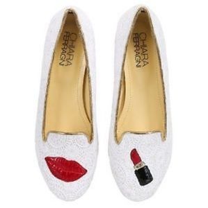 Chiara Ferragni lace flats lipstick print size 8